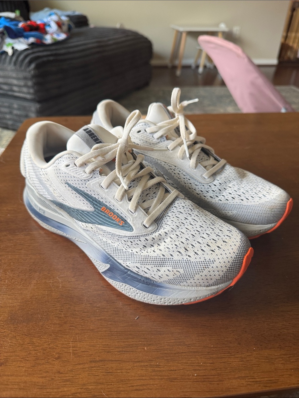 Brooks White Gray Running Sneakers with Orange Accents